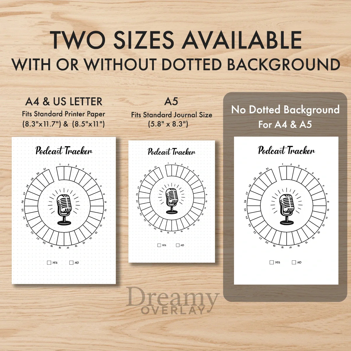 Printable podcast tracker monthly printable journal page in A4, A5 and US Letter size