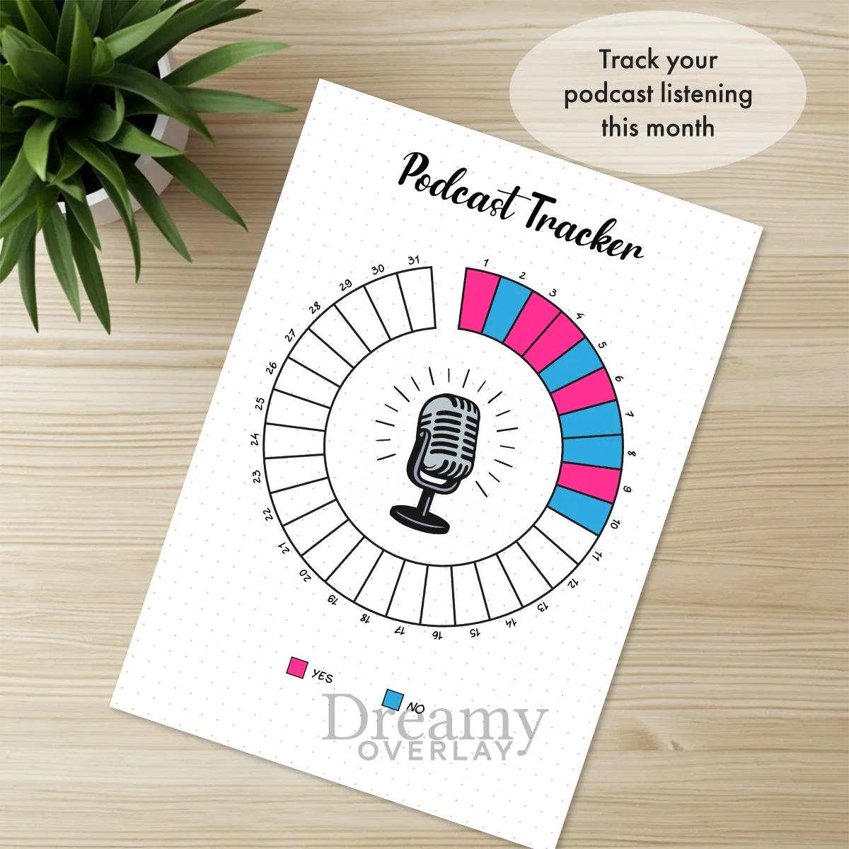 Printable podcast tracker monthly printable journal page in A4, A5 and US Letter size