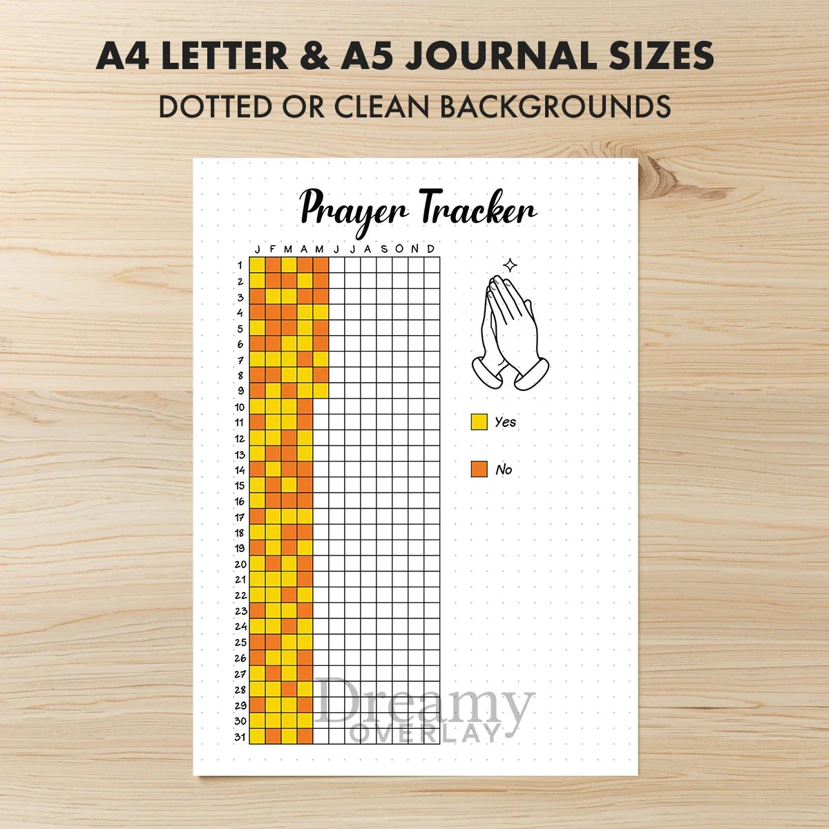 Printable prayer tracker journal page in A4, A5 and US Letter size