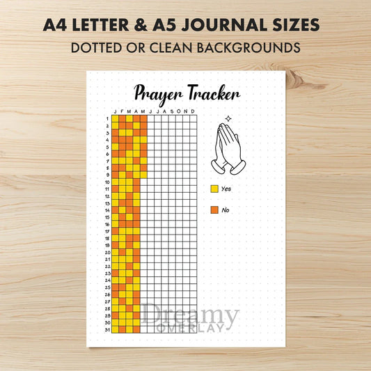 Printable prayer tracker journal page in A4, A5 and US Letter size