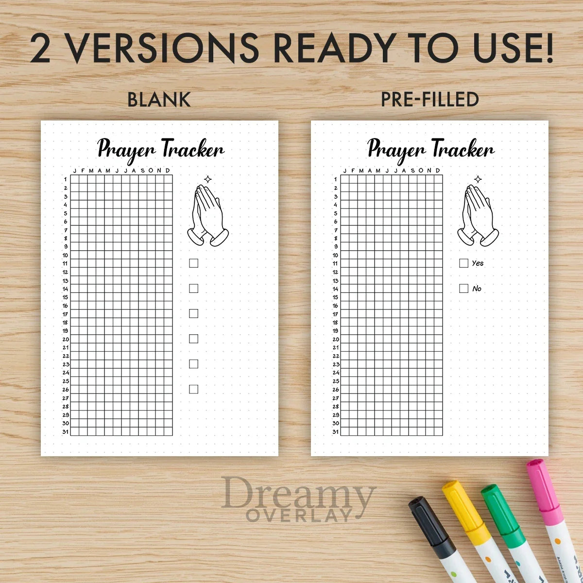 Printable prayer tracker journal page in A4, A5 and US Letter size