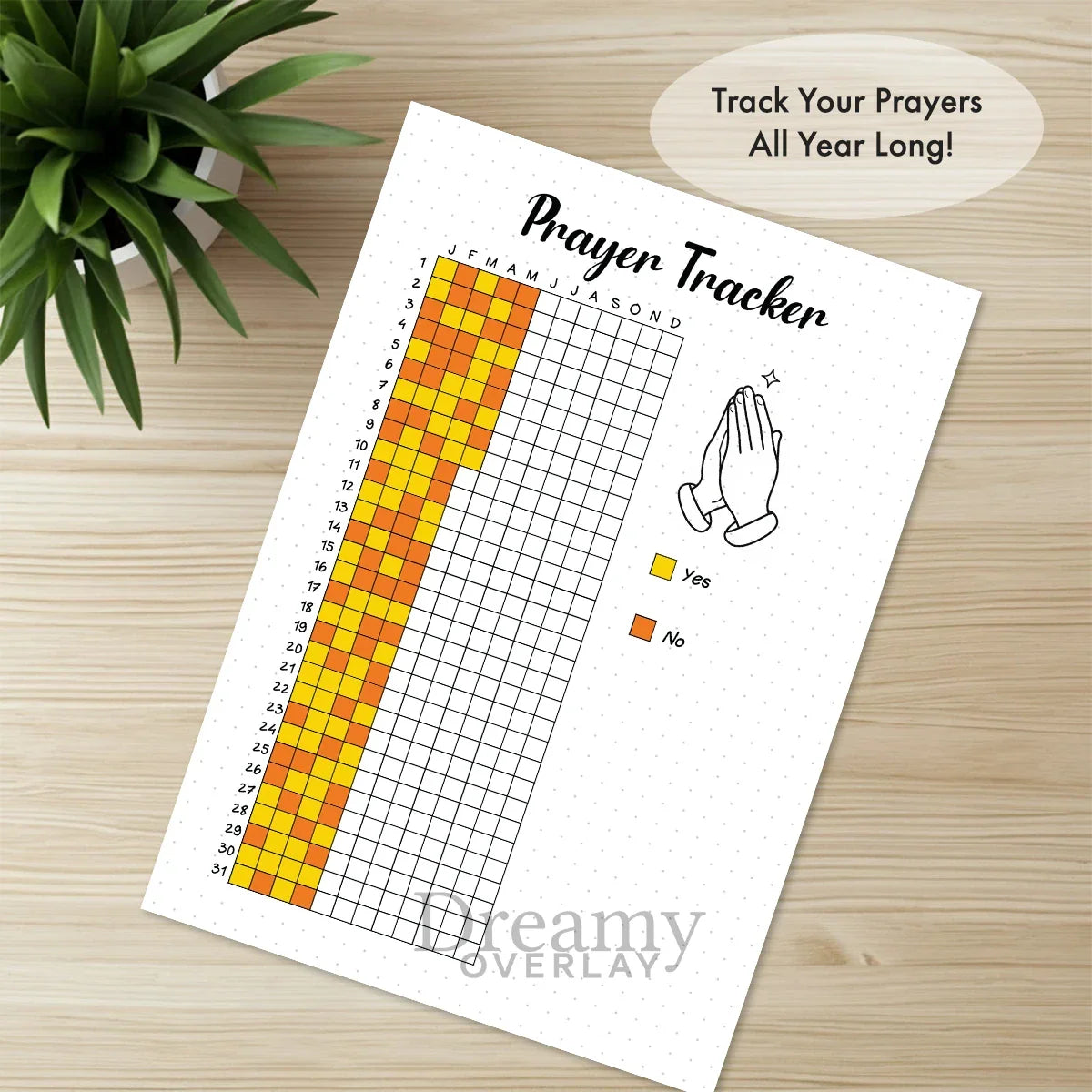 Printable prayer tracker journal page in A4, A5 and US Letter size