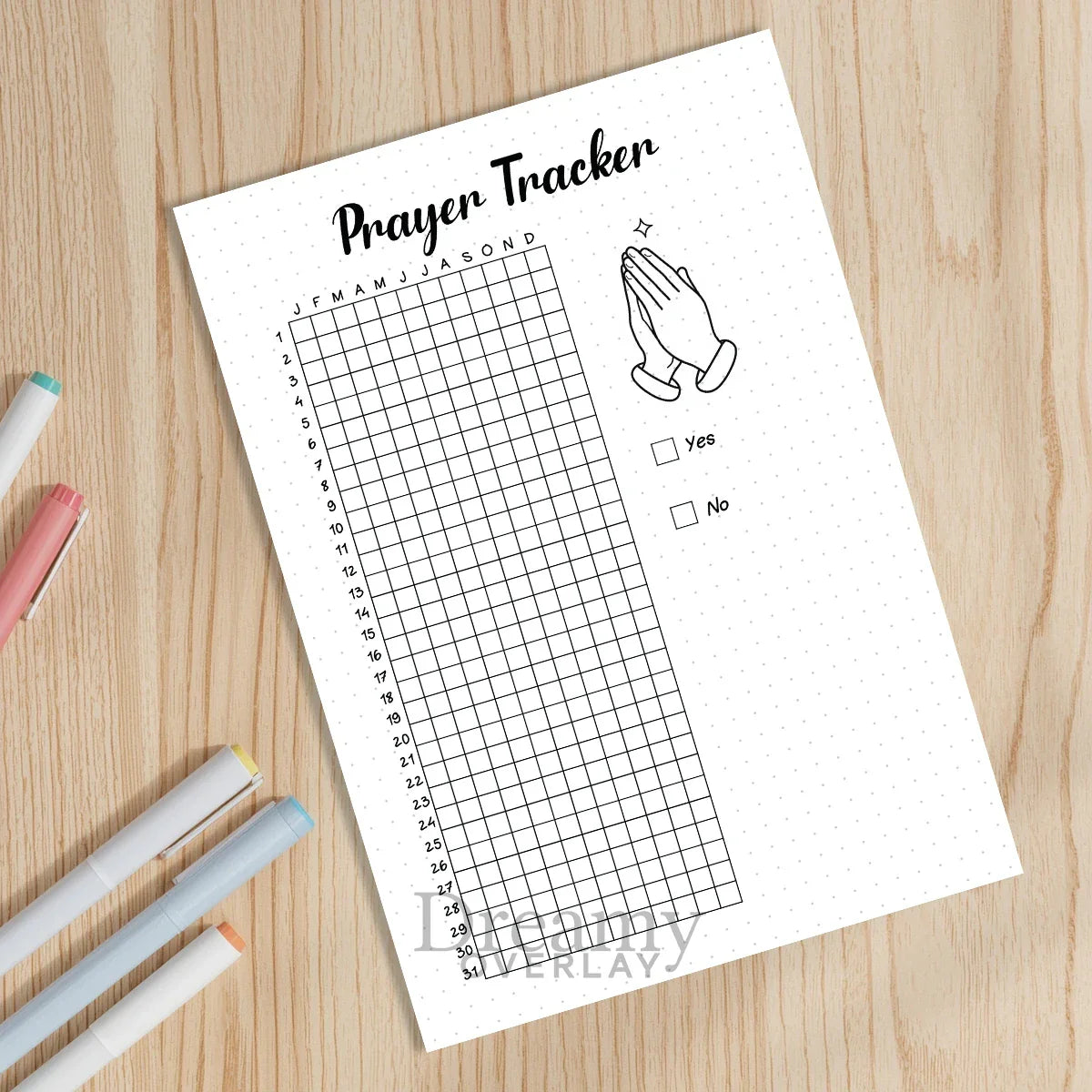 Printable prayer tracker journal page in A4, A5 and US Letter size
