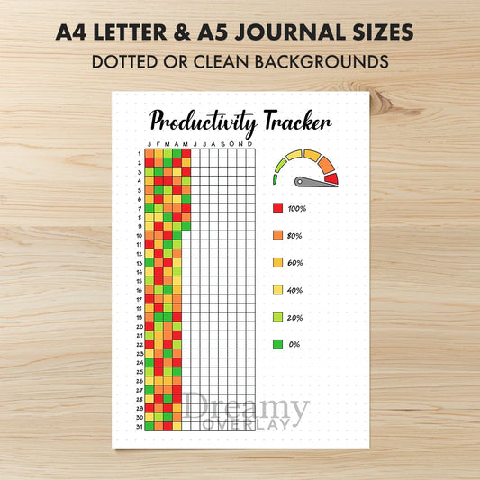 Printable productivity tracker journal page in A4, A5 and US Letter size