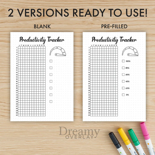 Printable productivity tracker journal page in A4, A5 and US Letter size