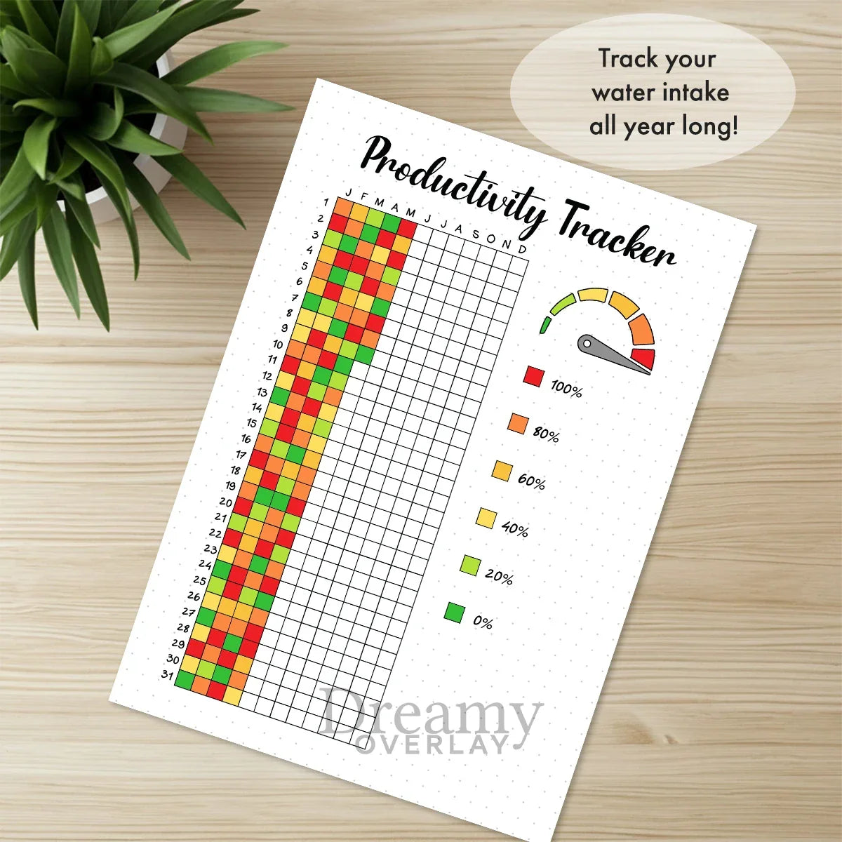 Printable productivity tracker journal page in A4, A5 and US Letter size