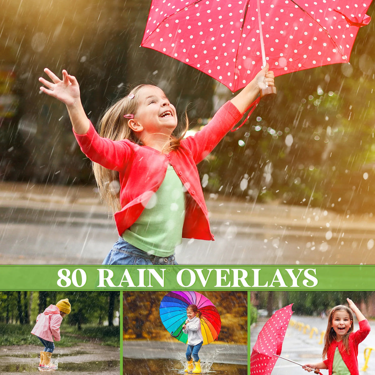 Rain Overlays for Photoshop - Realistic Falling Raindrops