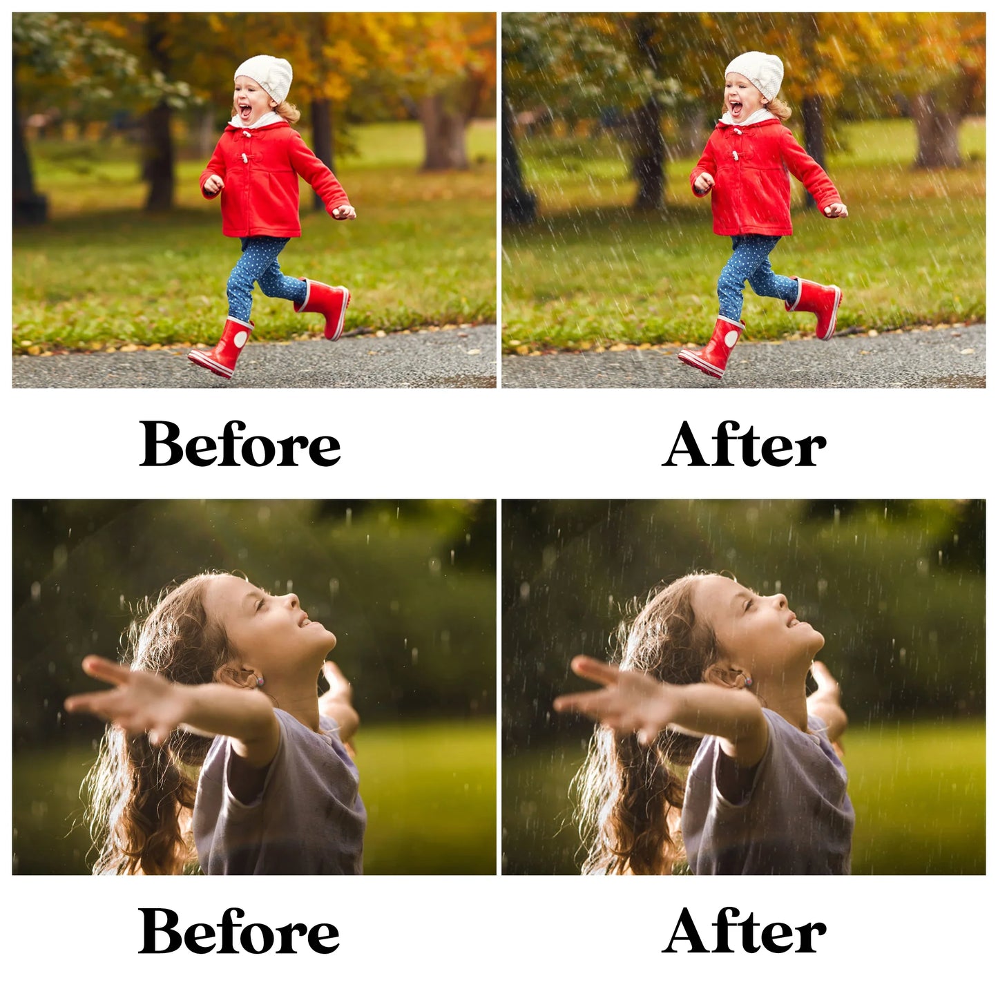 Rain Overlays for Photoshop - Realistic Falling Raindrops