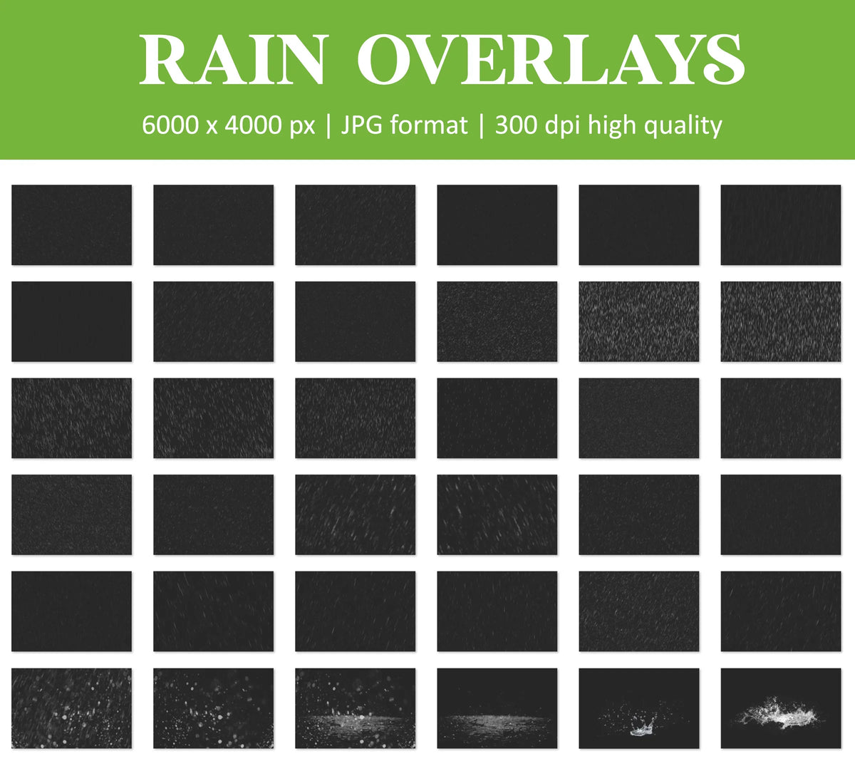 Rain Overlays for Photoshop - Realistic Falling Raindrops