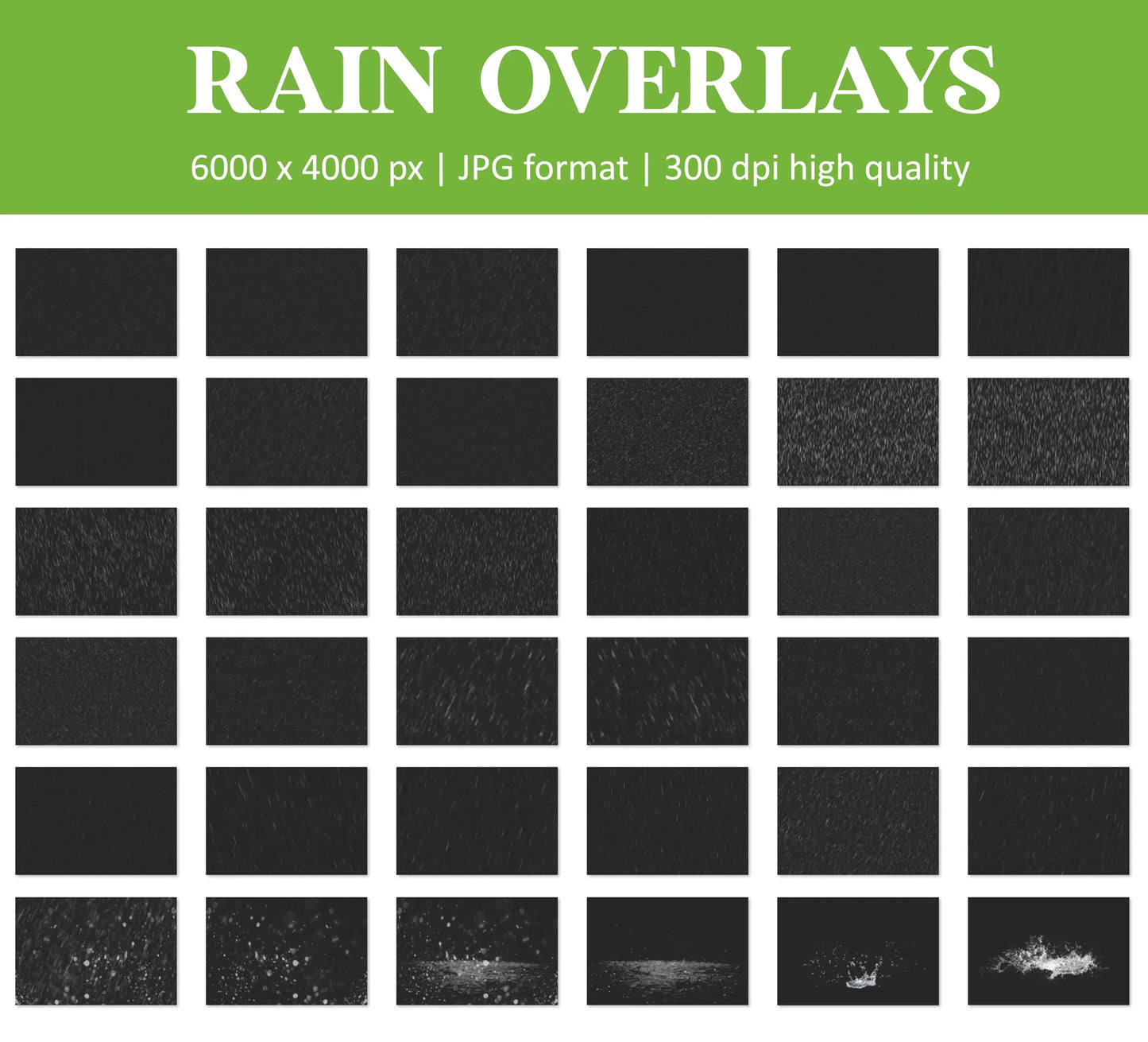 Rain Overlays for Photoshop - Realistic Falling Raindrops