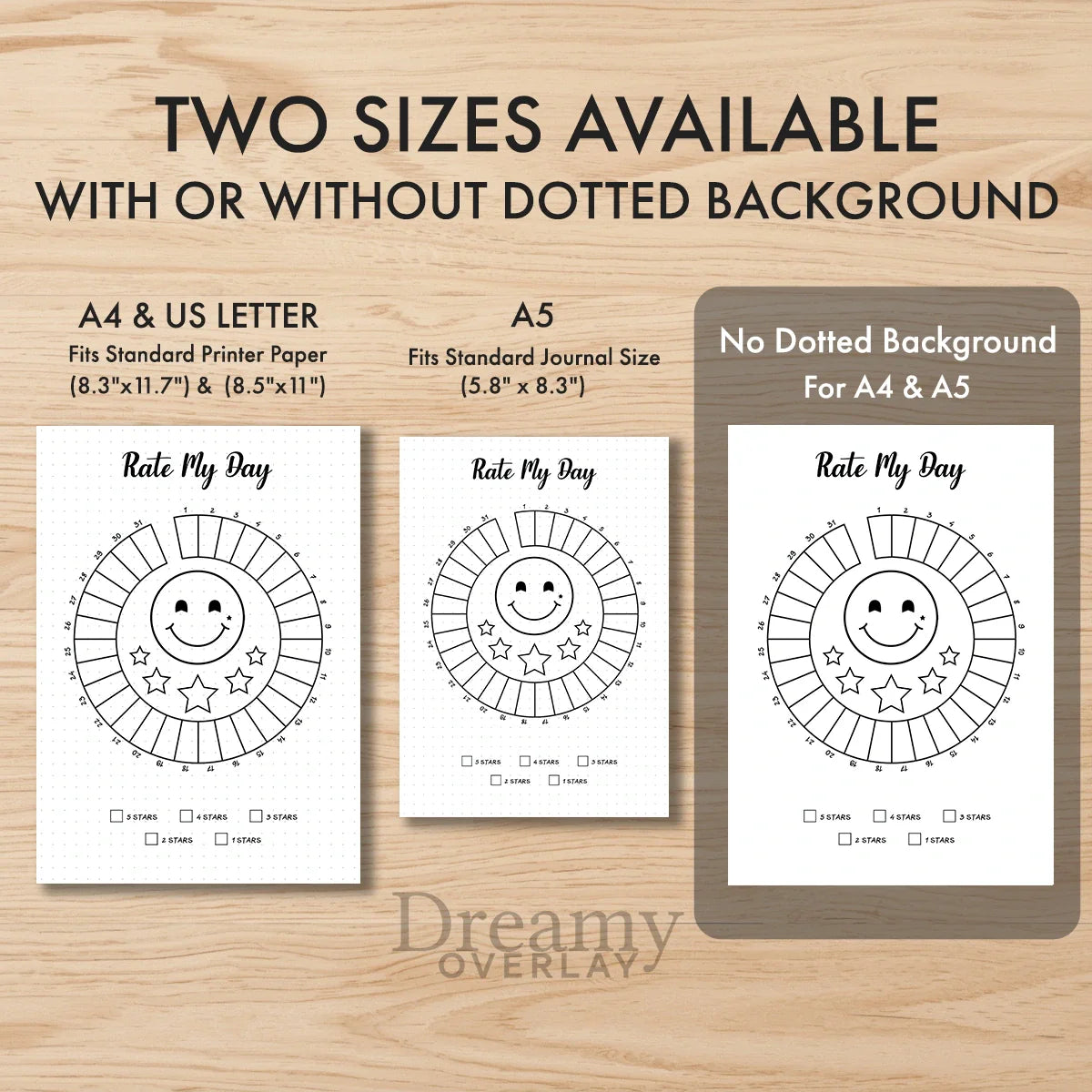 Printable rate my day tracker monthly printable journal page in A4, A5 and US Letter size