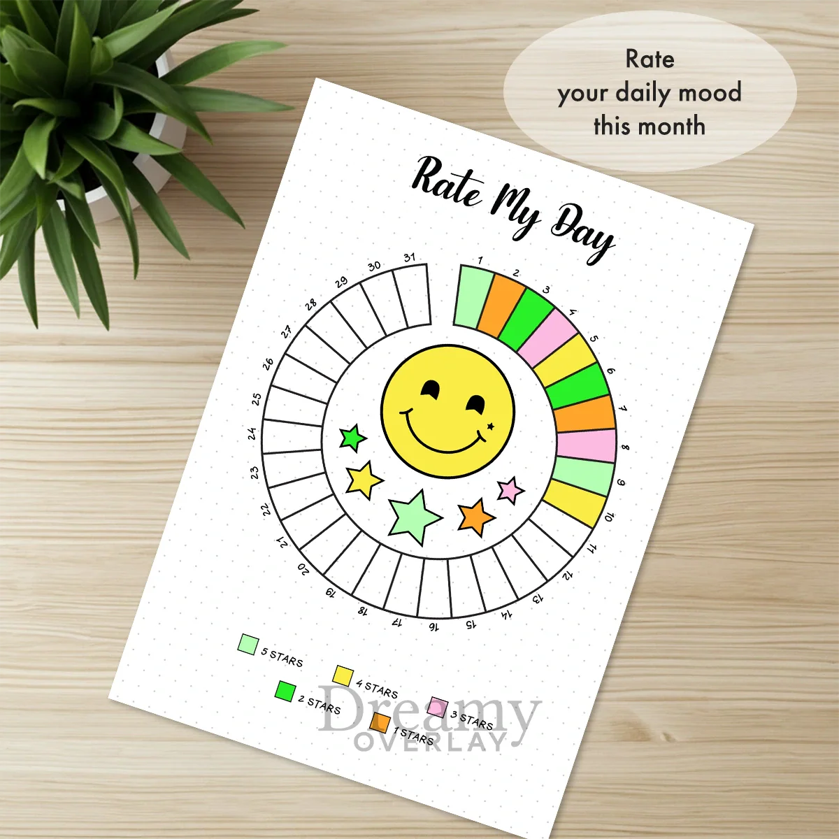 Printable rate my day tracker monthly printable journal page in A4, A5 and US Letter size