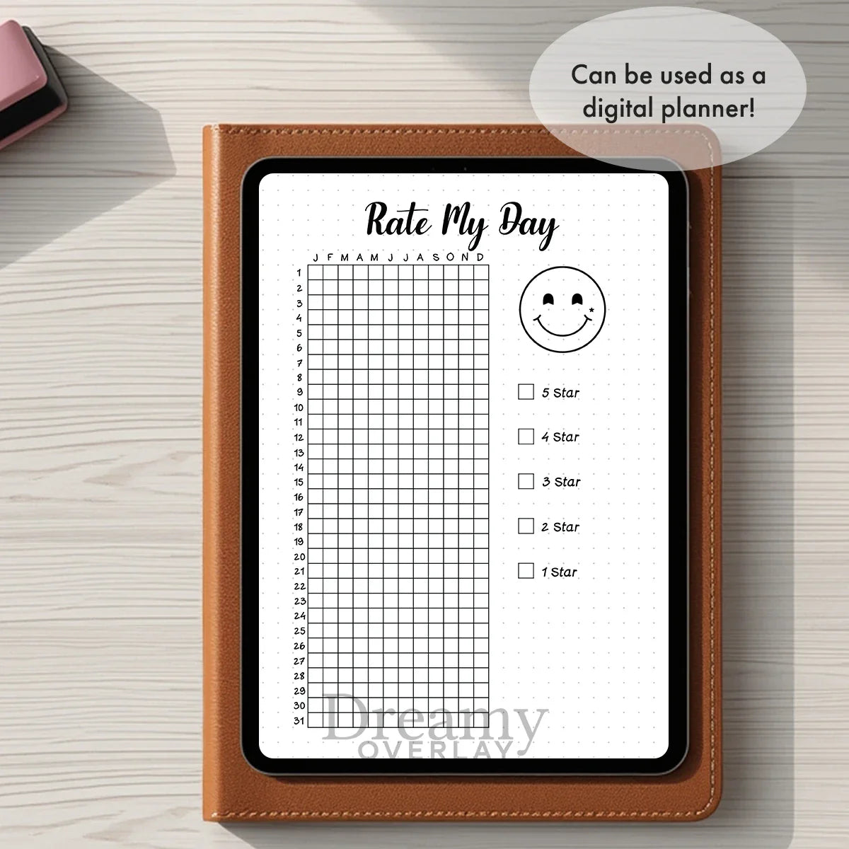 Printable rate my day tracker journal page in A4, A5 and US Letter size