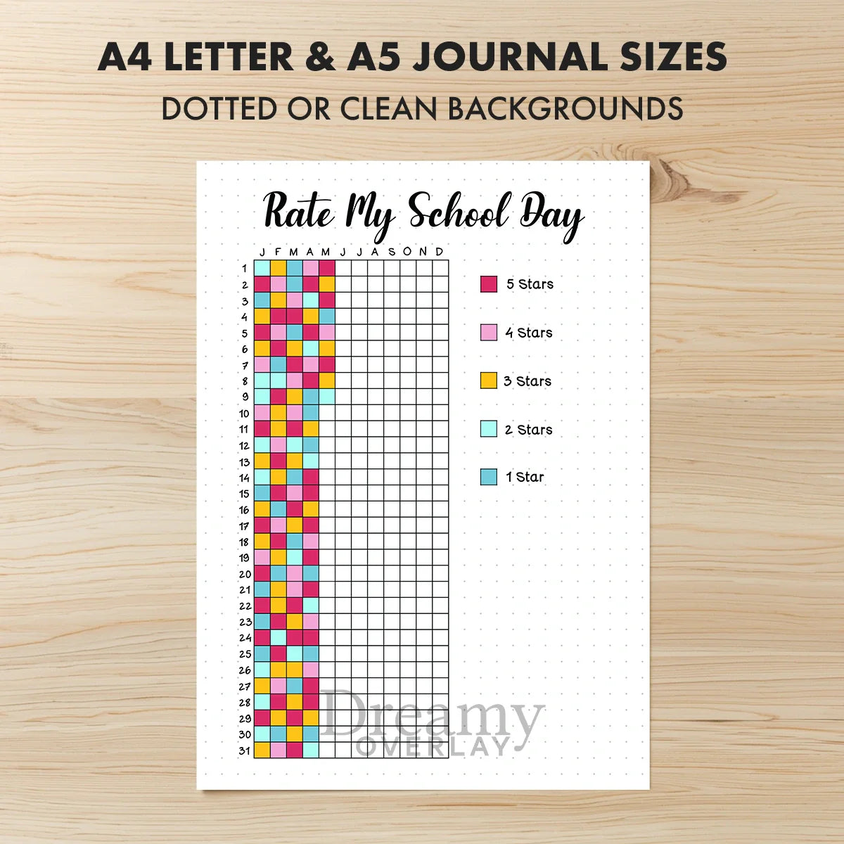 Printable rate my school day tracker printable journal page in A4, A5 and US Letter size