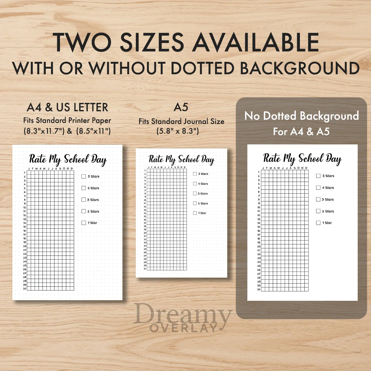 Printable rate my school day tracker printable journal page in A4, A5 and US Letter size