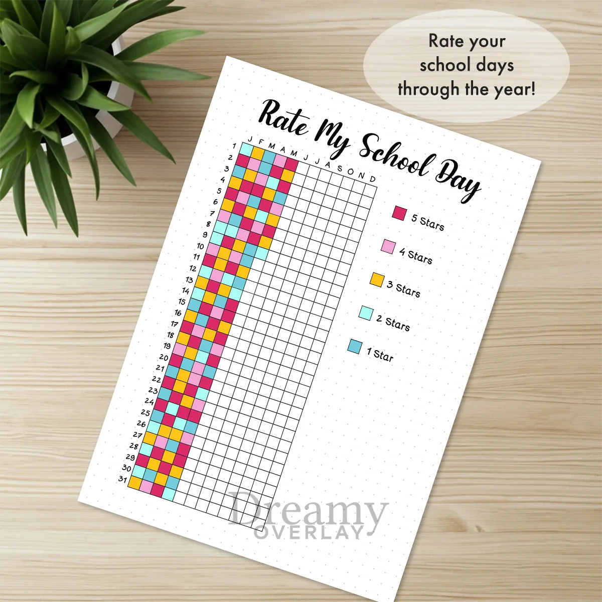 Printable rate my school day tracker printable journal page in A4, A5 and US Letter size