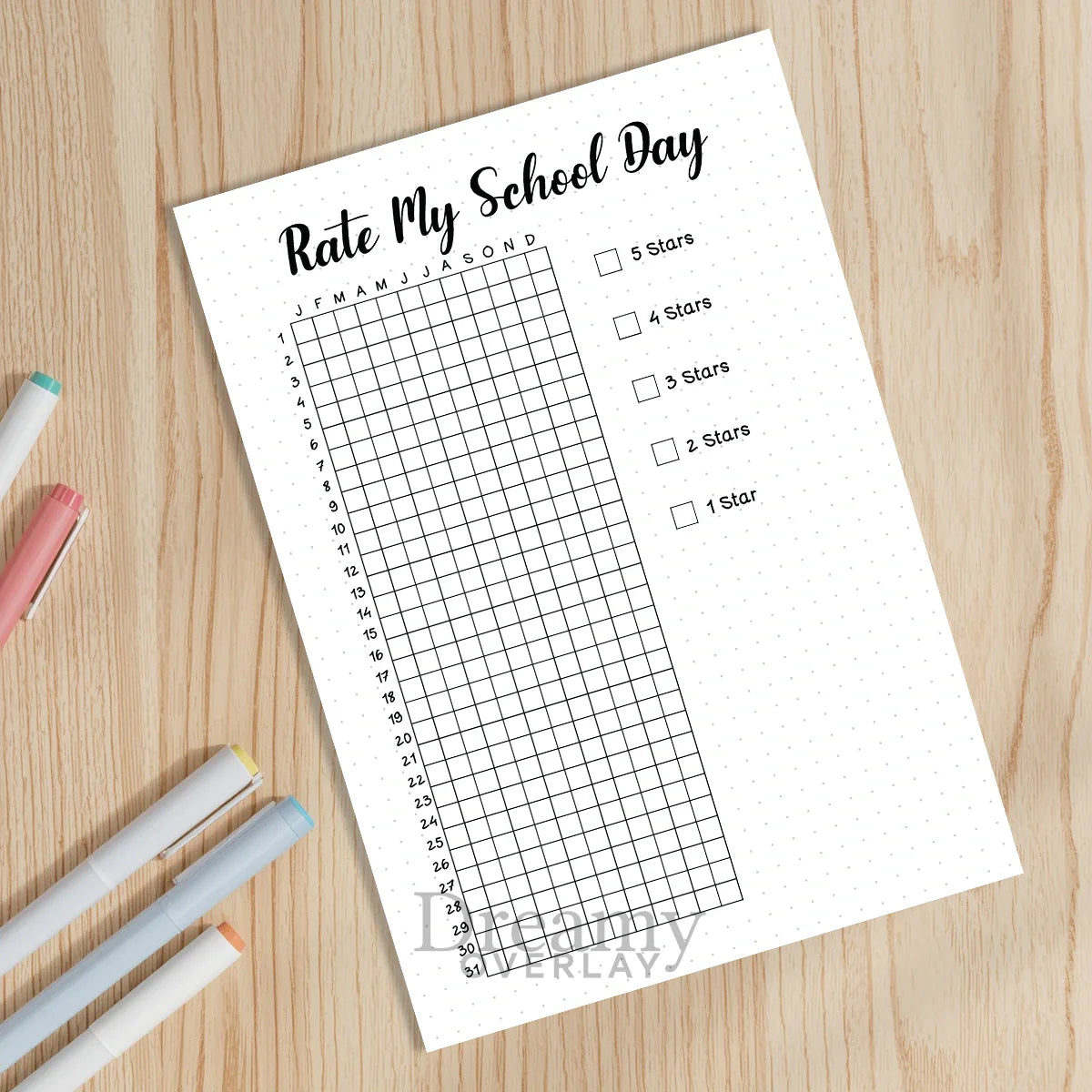 Printable rate my school day tracker printable journal page in A4, A5 and US Letter size
