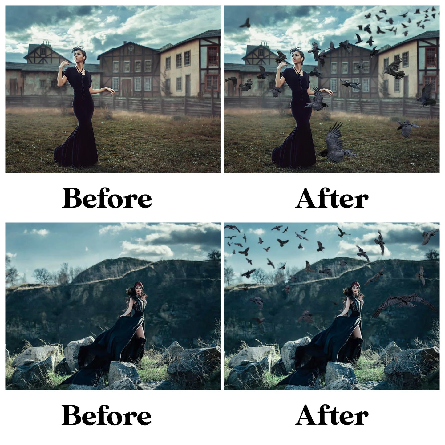Raven Crow Overlays for Photoshop - Realistic Gothic Birds and Flock PNG