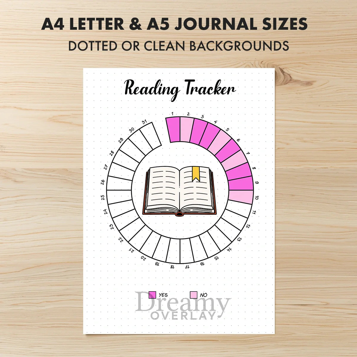 Printable reading tracker monthly printable journal page in A4, A5 and US Letter size