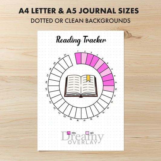 Printable reading tracker monthly printable journal page in A4, A5 and US Letter size