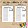 Printable reading tracker journal page in A4, A5 and US Letter size