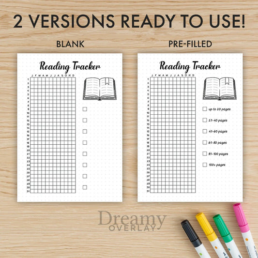 Printable reading tracker journal page in A4, A5 and US Letter size