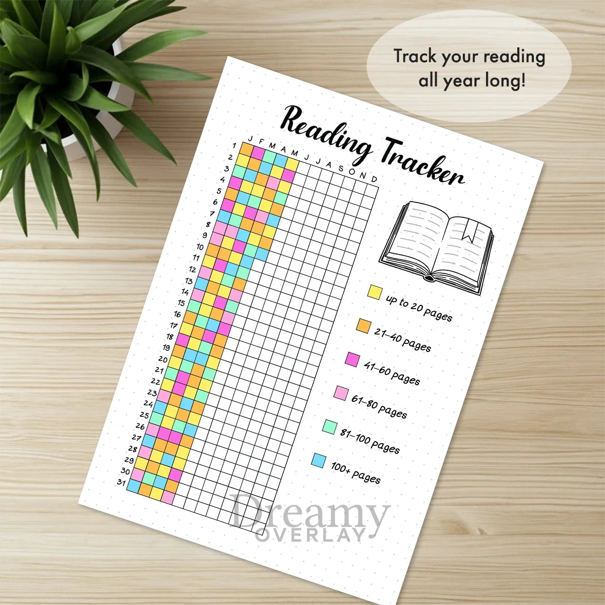 Printable reading tracker journal page in A4, A5 and US Letter size