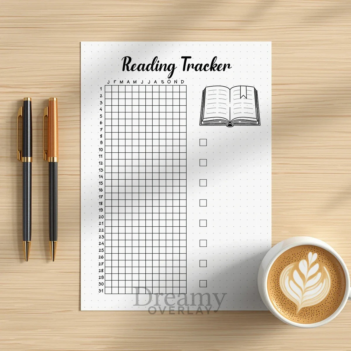 Printable reading tracker journal page in A4, A5 and US Letter size