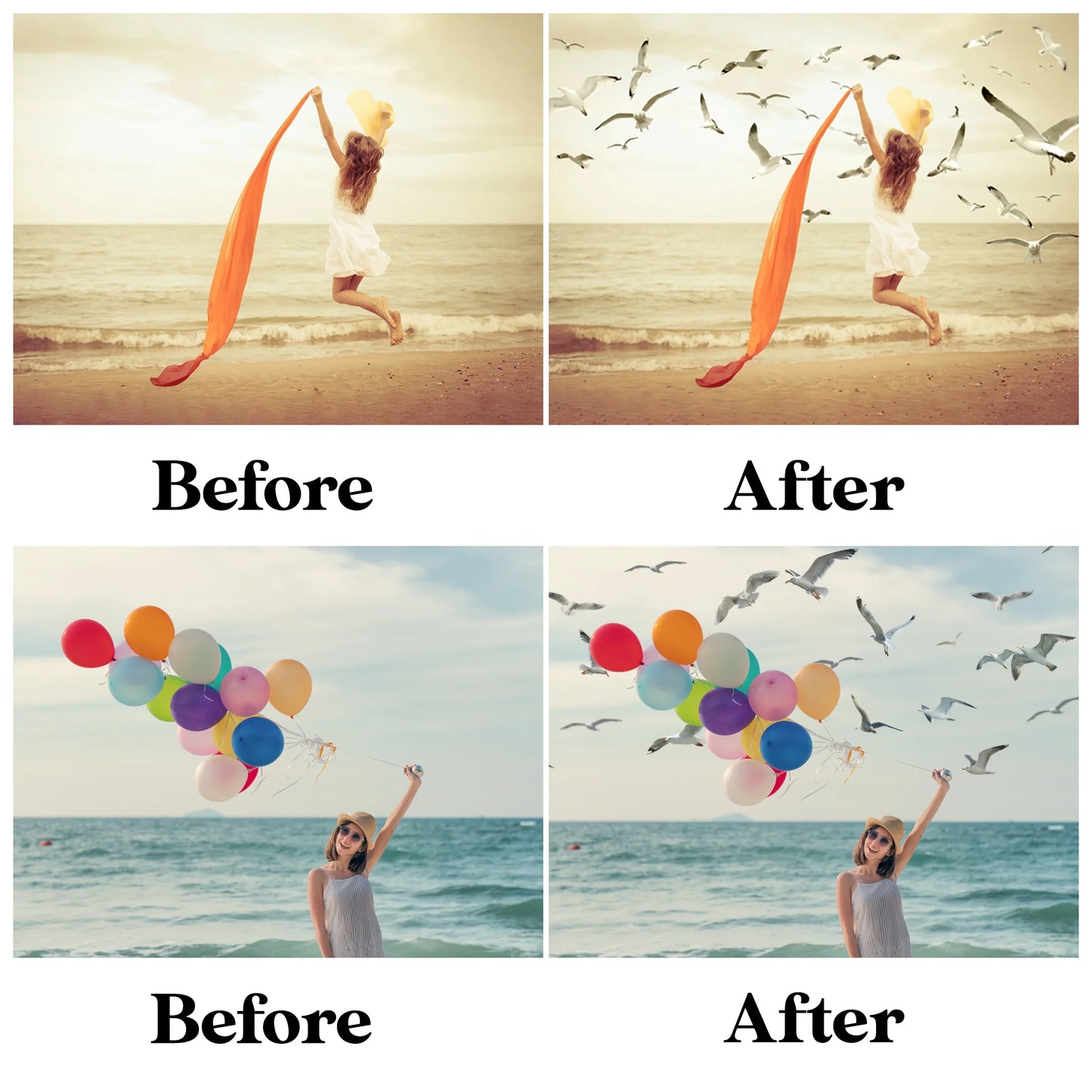 Realistic Seagull Overlays for Photoshop - Flying Bird Flock and Summer PNG