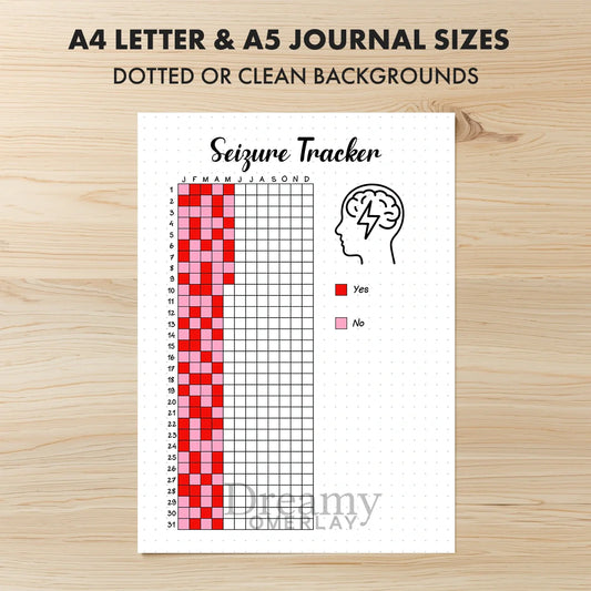 Printable seizure tracker printable journal page in A4, A5 and US Letter size