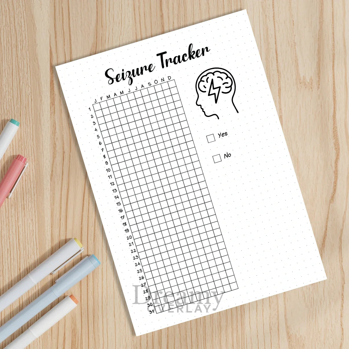 Printable seizure tracker printable journal page in A4, A5 and US Letter size