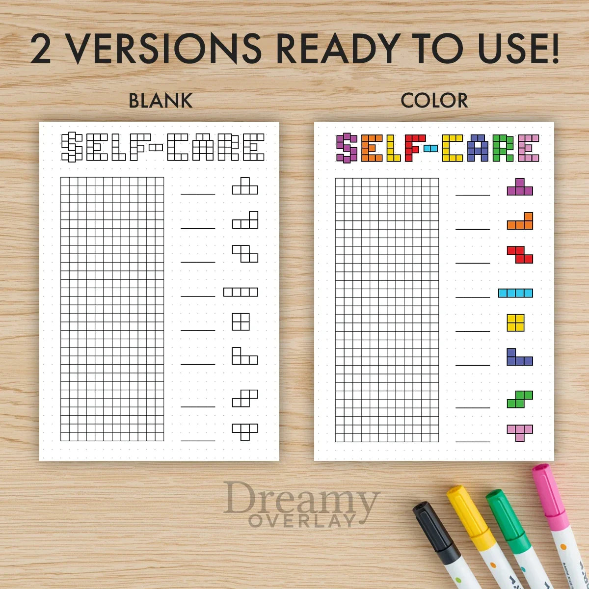 Printable self care tracker journal page in A4, A5 and US Letter size