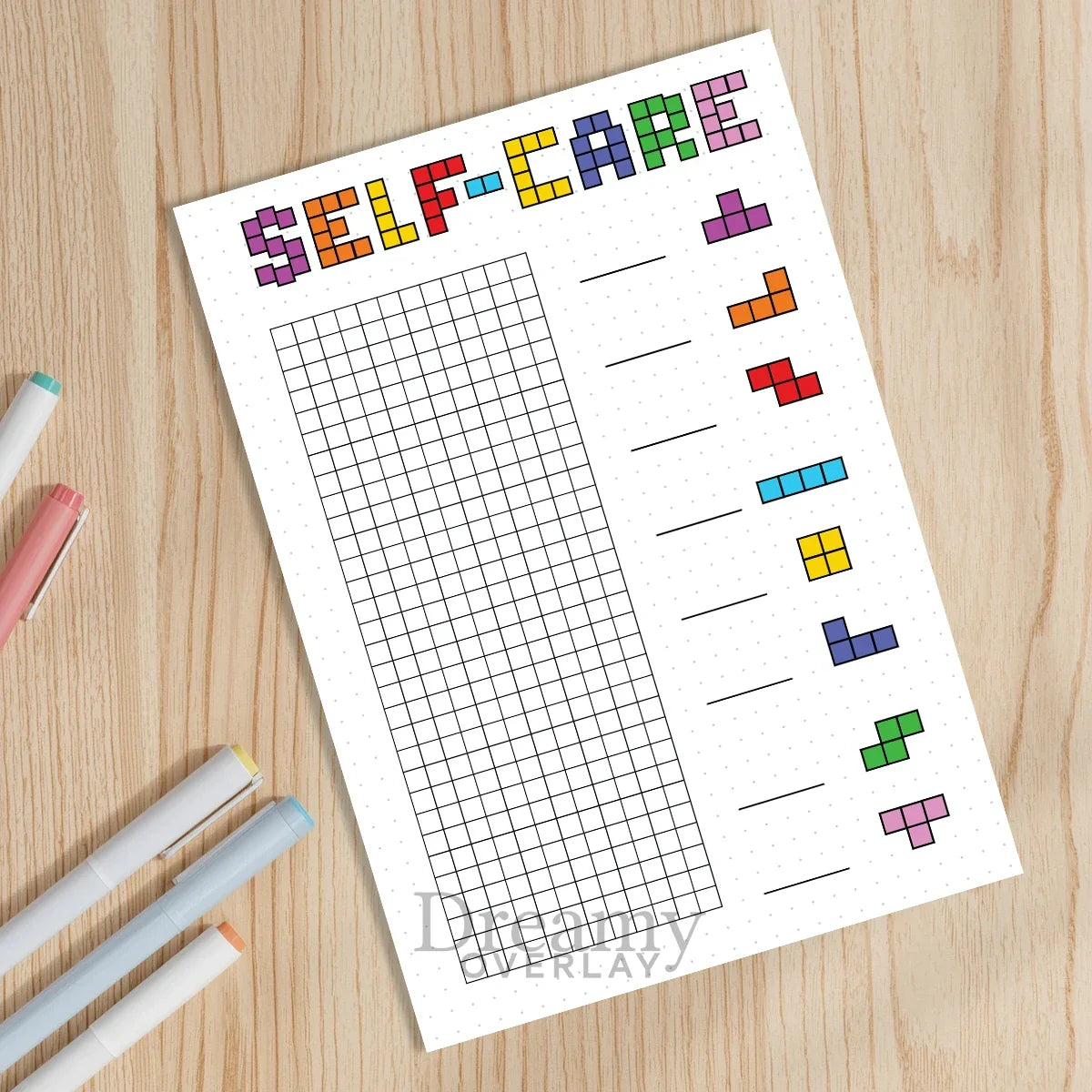 Printable self care tracker journal page in A4, A5 and US Letter size