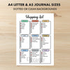 Printable shopping list tracker monthly printable journal page in A4, A5 and US Letter size
