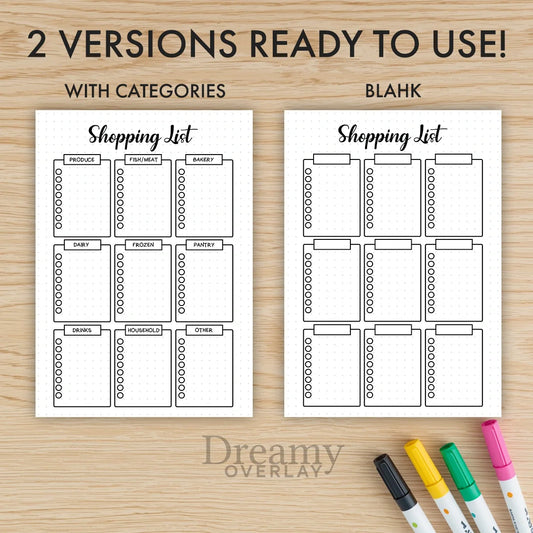 Printable shopping list tracker monthly printable journal page in A4, A5 and US Letter size
