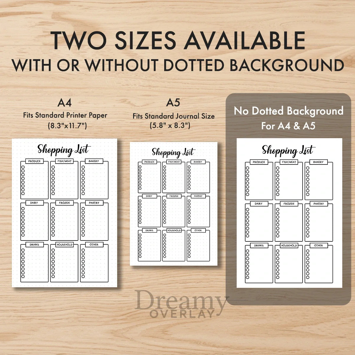 Printable shopping list tracker monthly printable journal page in A4, A5 and US Letter size