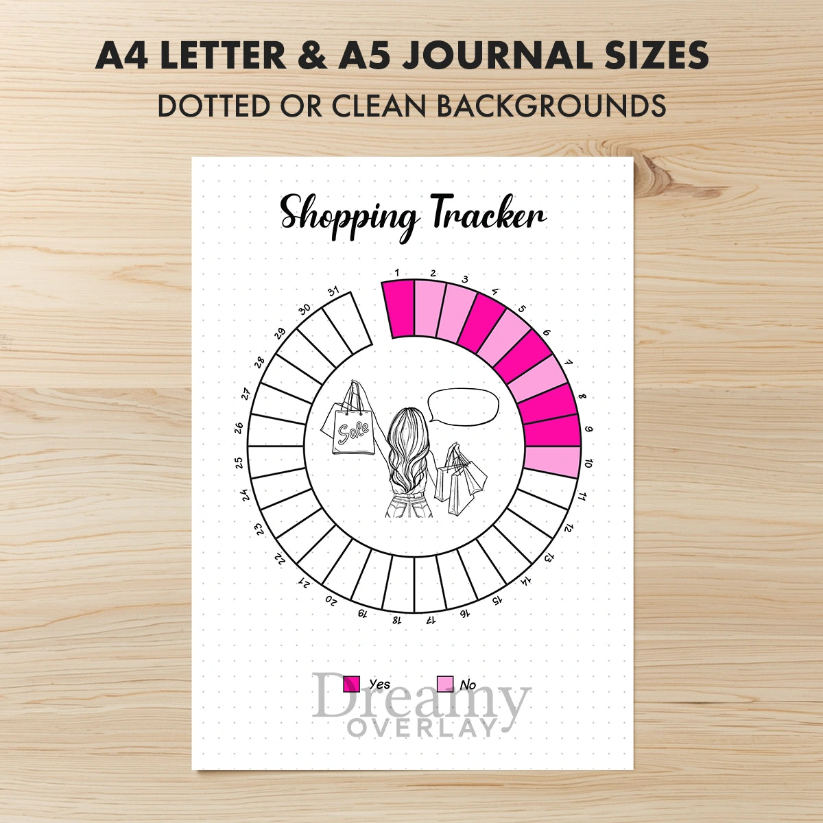 Printable shopping tracker printable journal page in A4, A5 and US Letter size