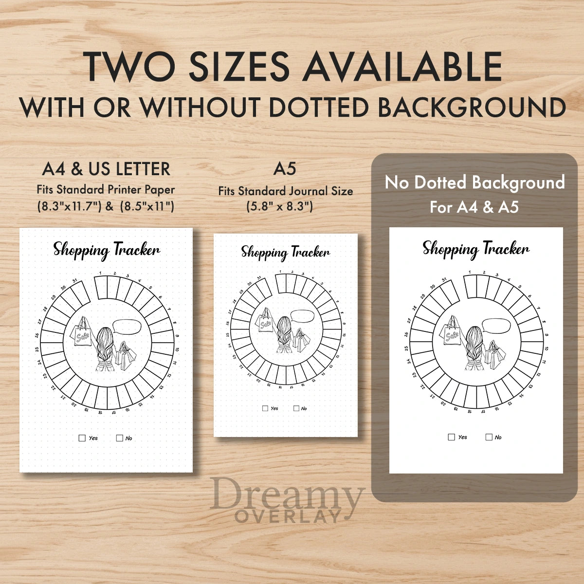 Printable shopping tracker printable journal page in A4, A5 and US Letter size