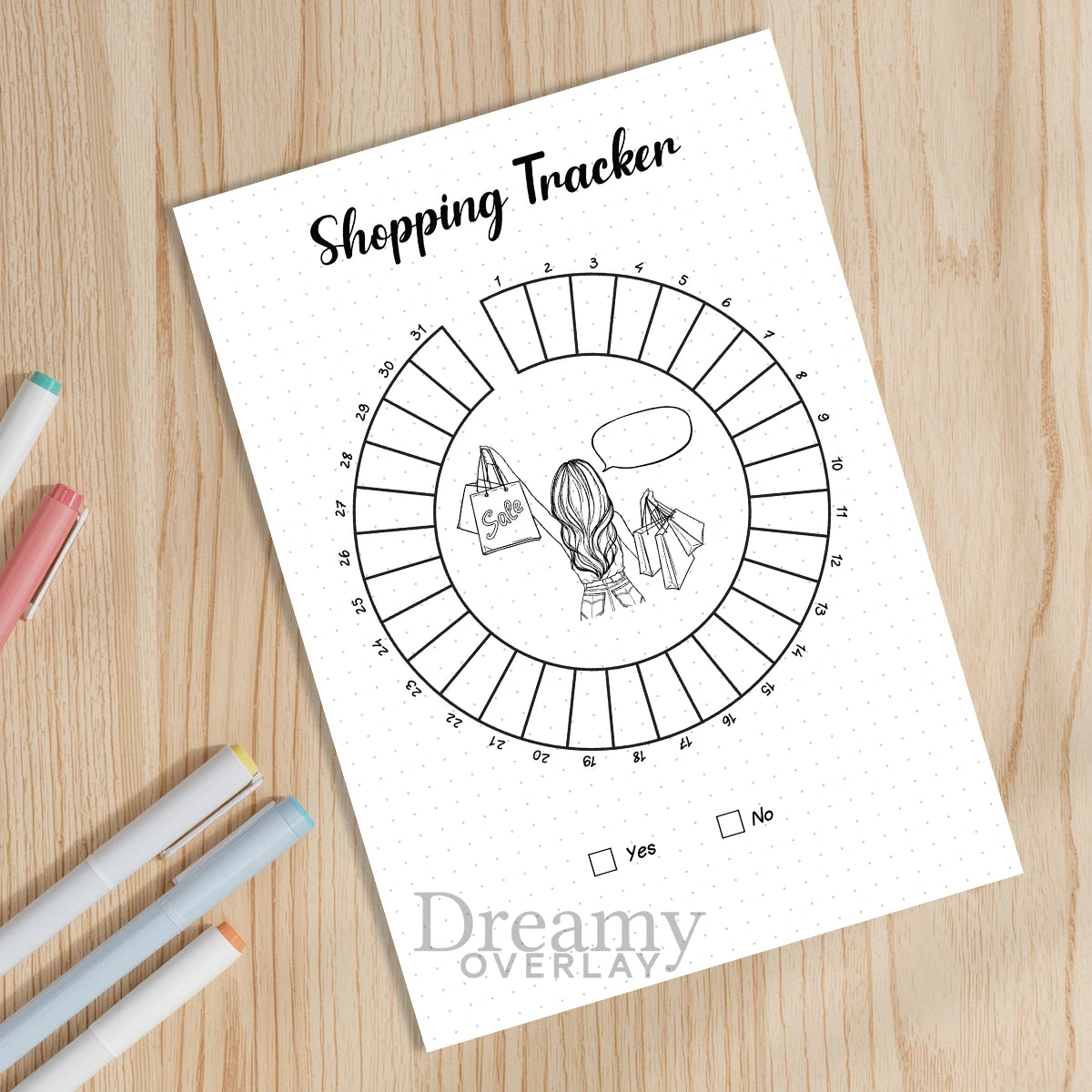 Printable shopping tracker printable journal page in A4, A5 and US Letter size