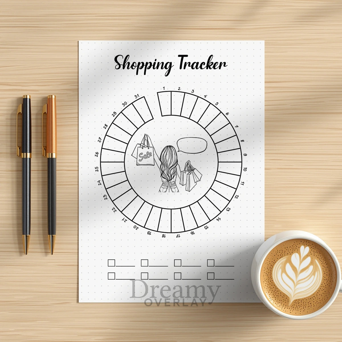 Printable shopping tracker printable journal page in A4, A5 and US Letter size