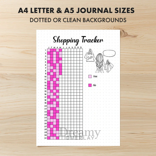 Printable shopping tracker printable journal page in A4, A5 and US Letter size