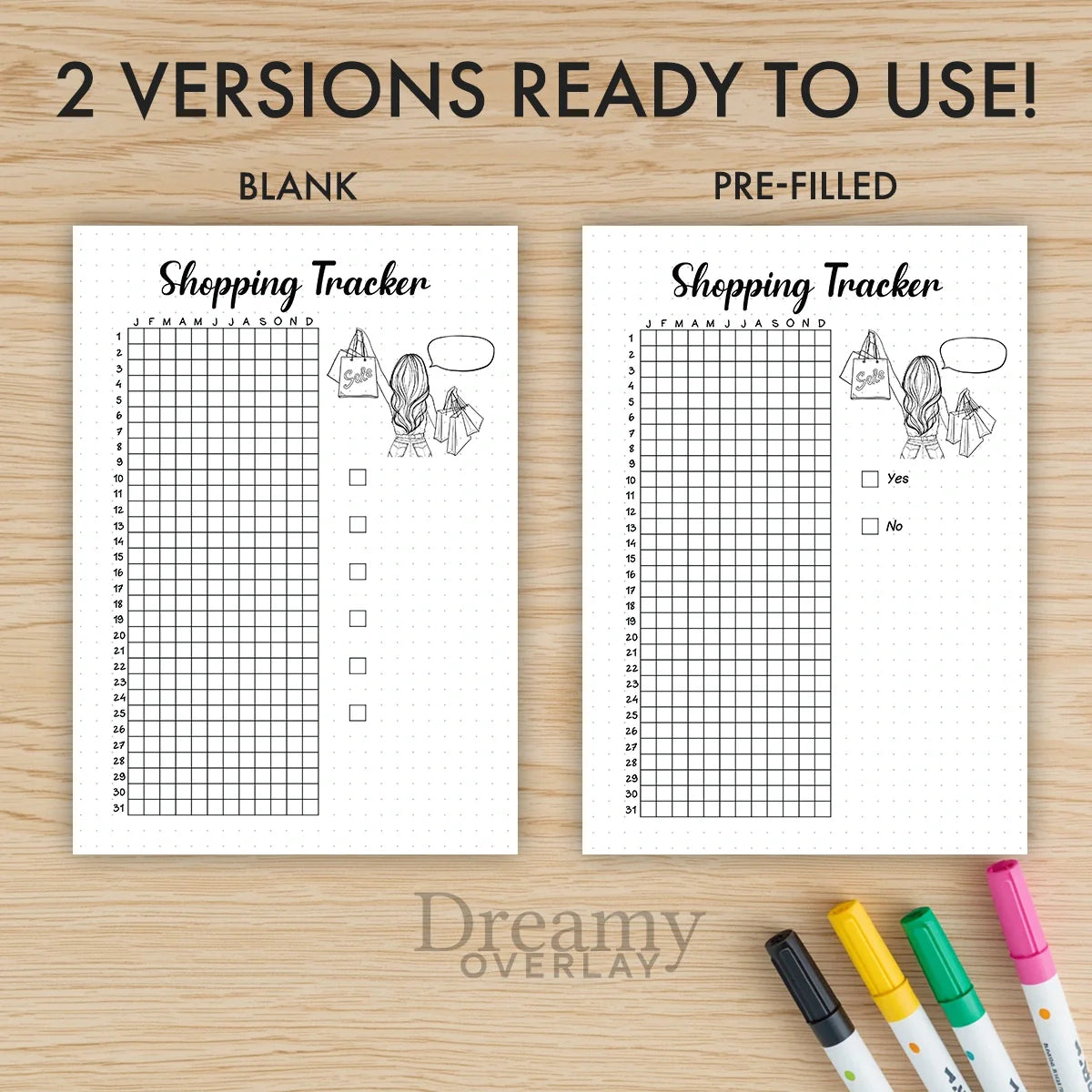 Printable shopping tracker printable journal page in A4, A5 and US Letter size
