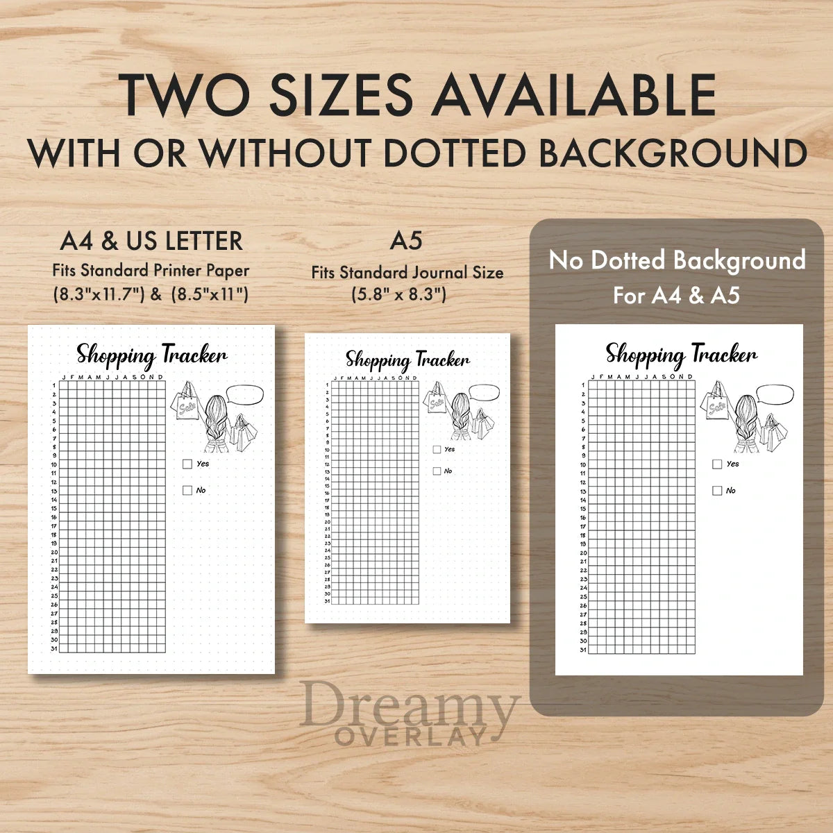 Printable shopping tracker printable journal page in A4, A5 and US Letter size
