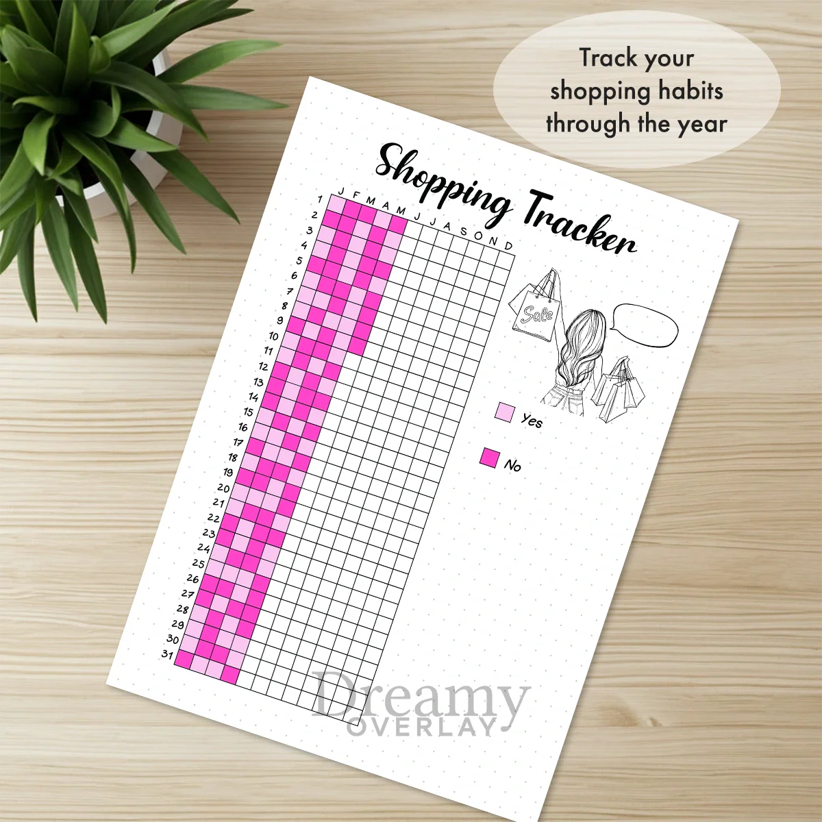 Printable shopping tracker printable journal page in A4, A5 and US Letter size