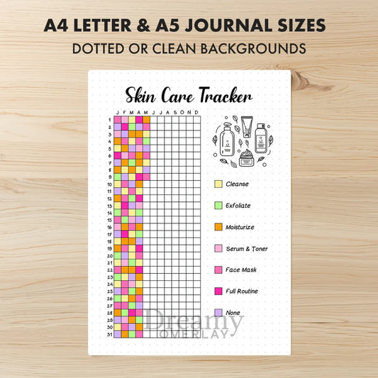 Printable skin care tracker printable journal page in A4, A5 and US Letter size
