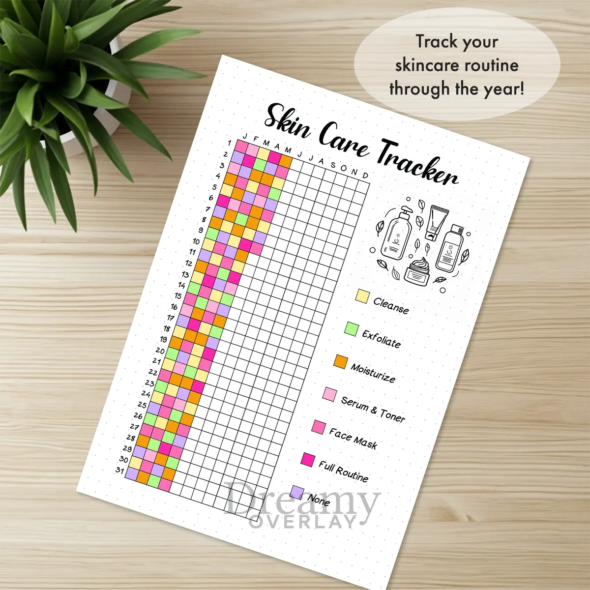 Printable skin care tracker printable journal page in A4, A5 and US Letter size