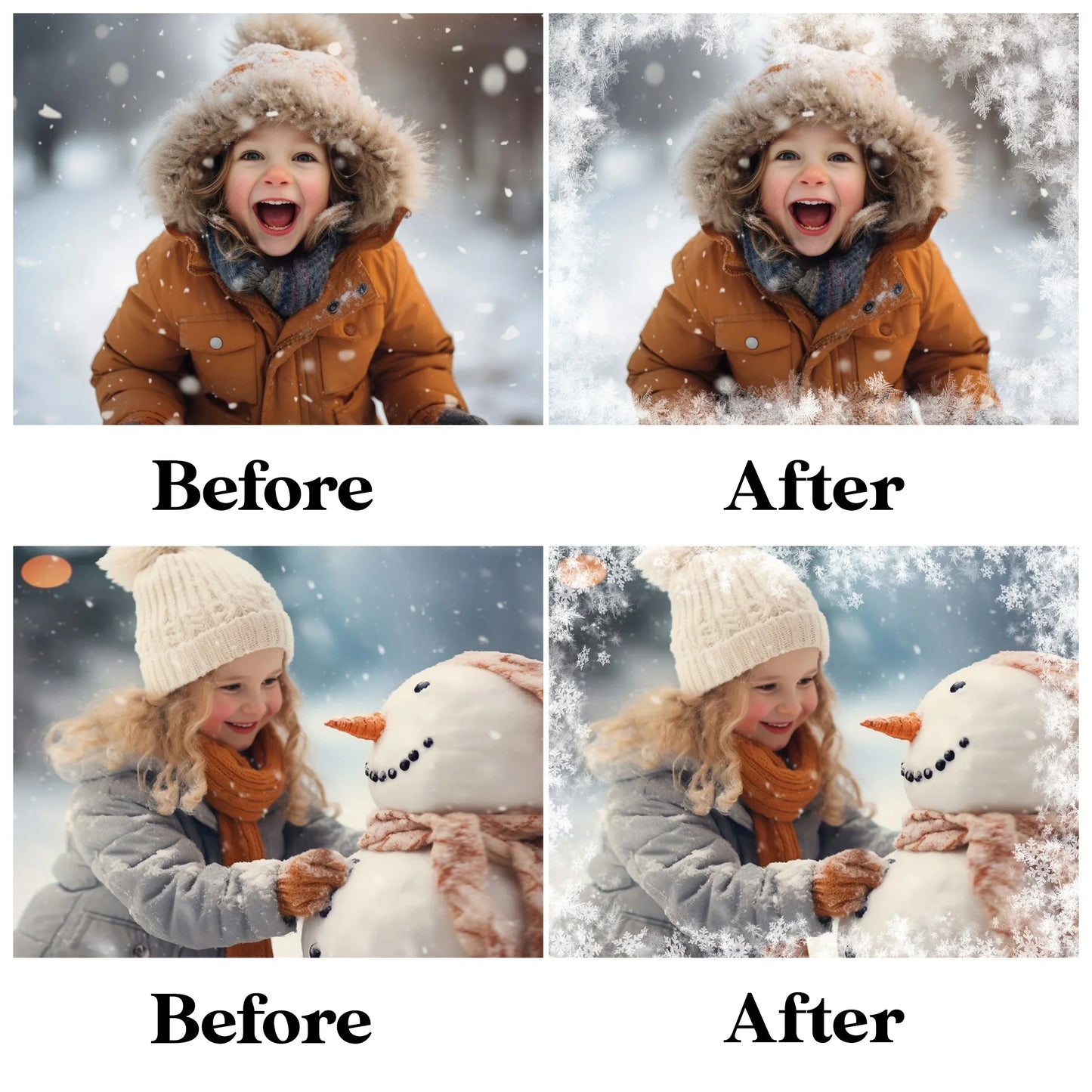 Snowflake Border Overlays for Photoshop - Winter Holiday Card Frame Effects