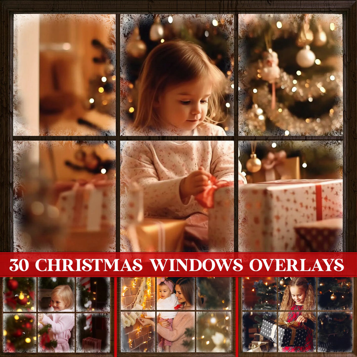 Snowy Christmas Window Overlay for Photoshop - Frosted Glass and Frame Effect