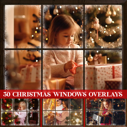 Snowy Christmas Window Overlay for Photoshop - Frosted Glass and Frame Effect