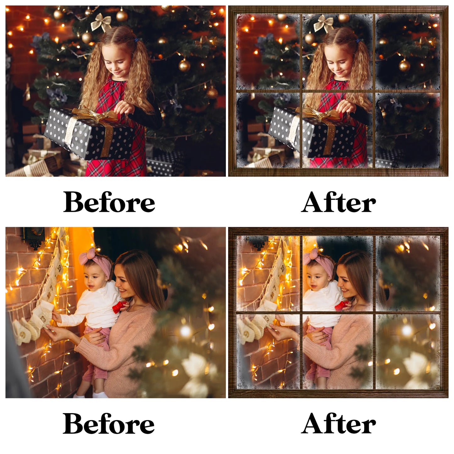 Snowy Christmas Window Overlay for Photoshop - Frosted Glass and Frame Effect